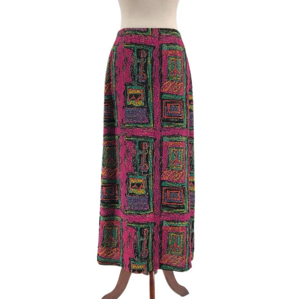 Mirasol Pink & Black Geometric Maxi Skirt | All-Season Wear - Picture 1 of 4